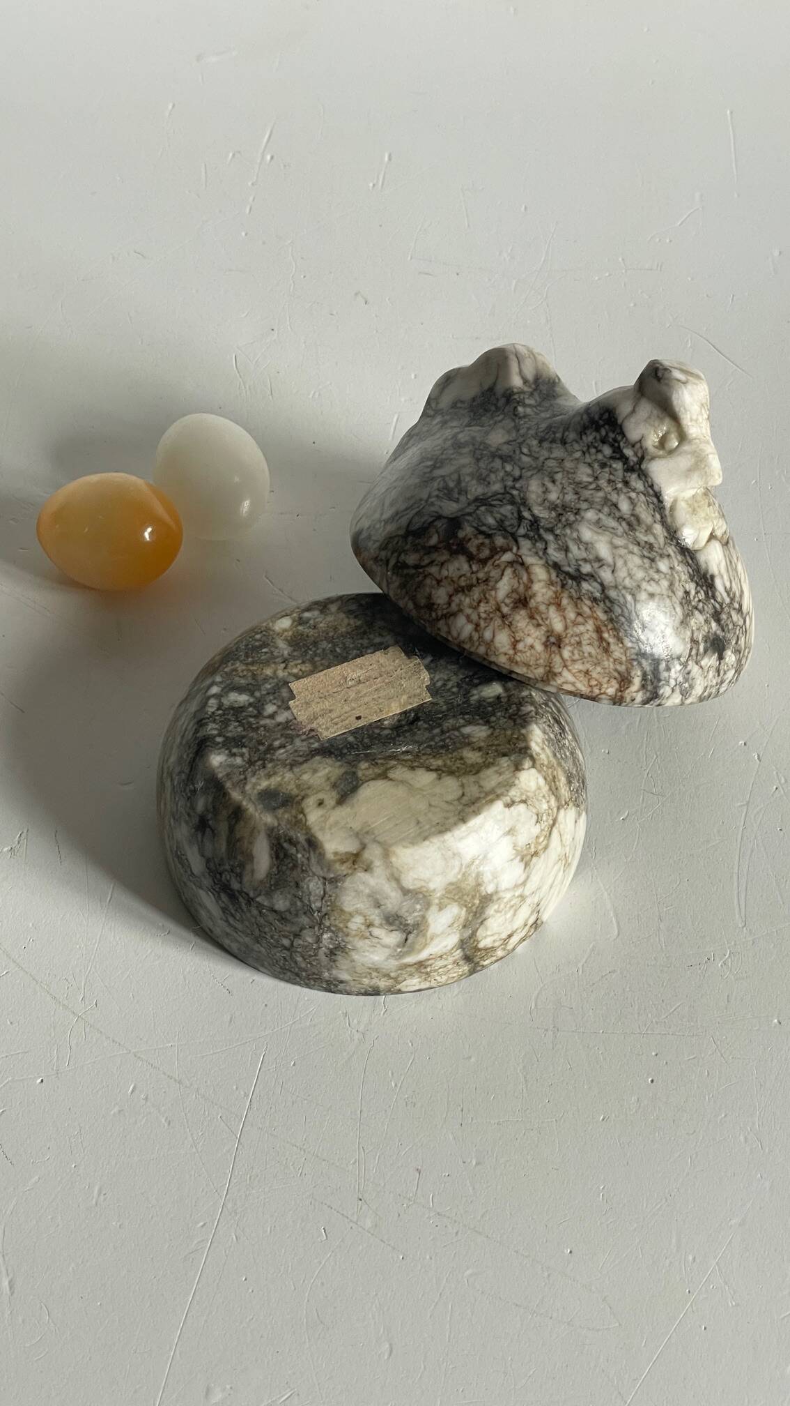 Vintage Marble Chicken with Eggs Sculpture