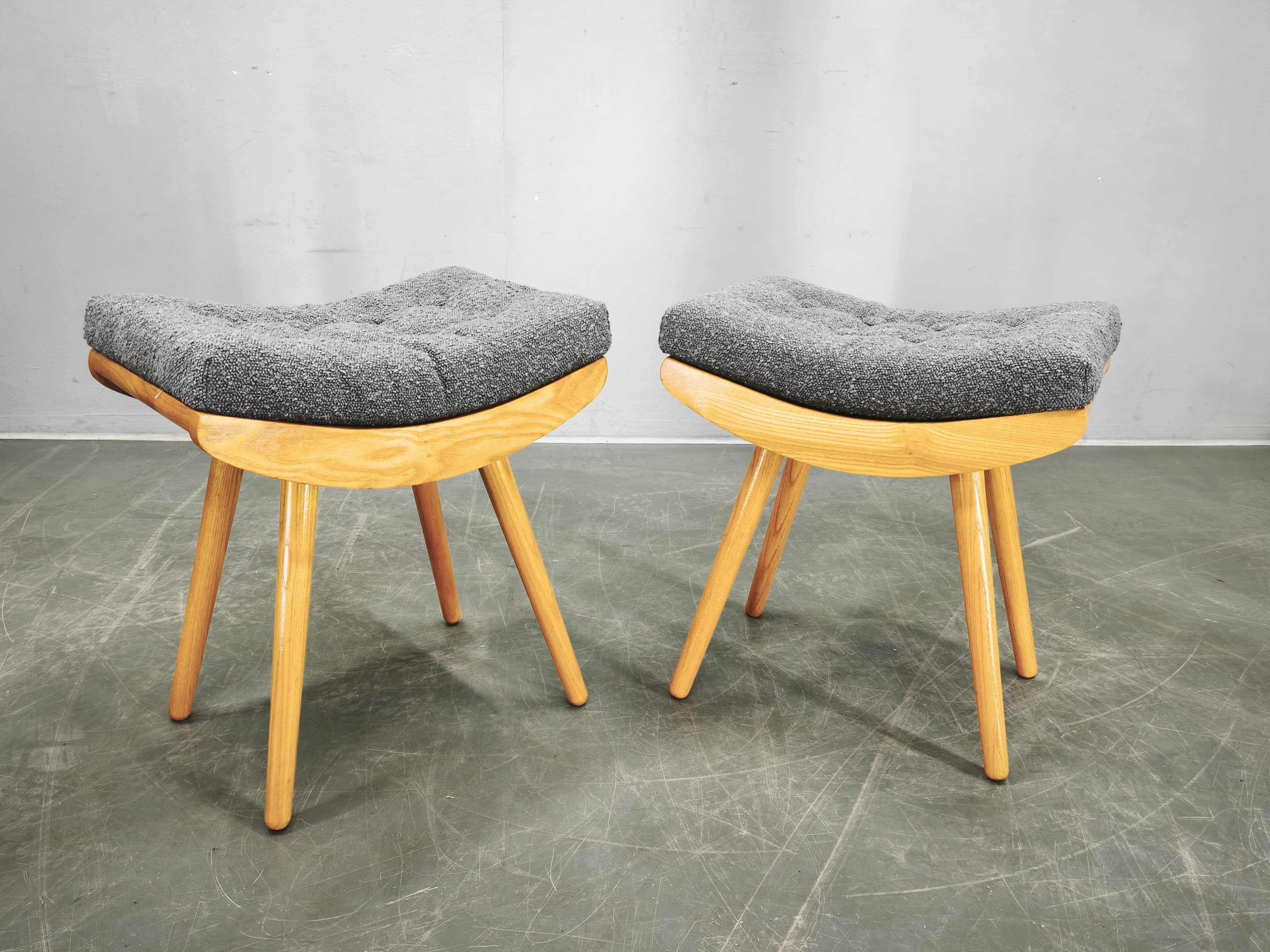 Pair of 1960s Maple Mid Century Stools, Czechoslovakia