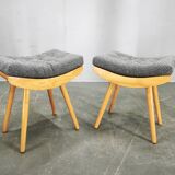 Pair of 1960s Maple Mid Century Stools, Czechoslovakia