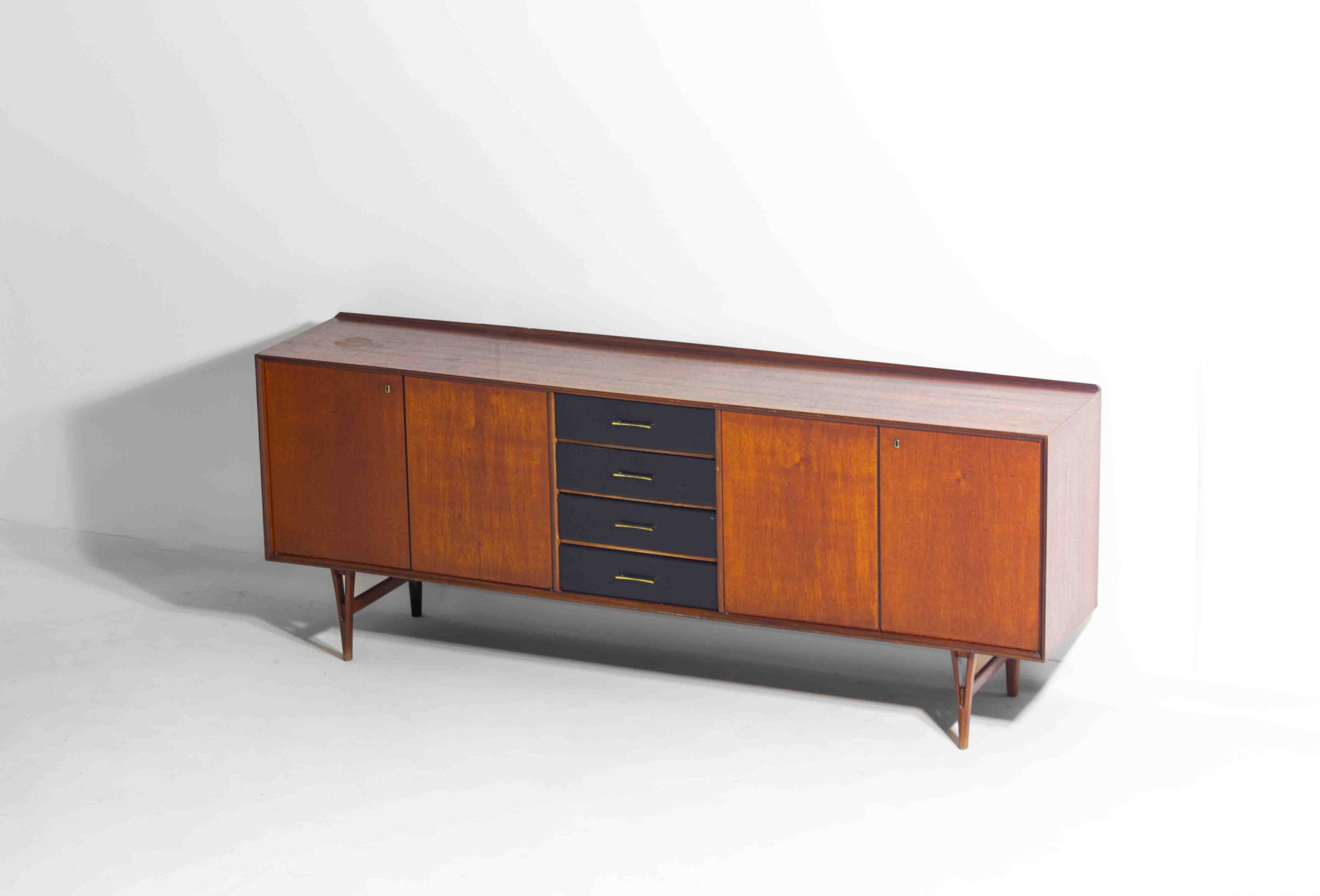 Minimalist sideboard in warm teak by Van Pelt, Belgium 1960s