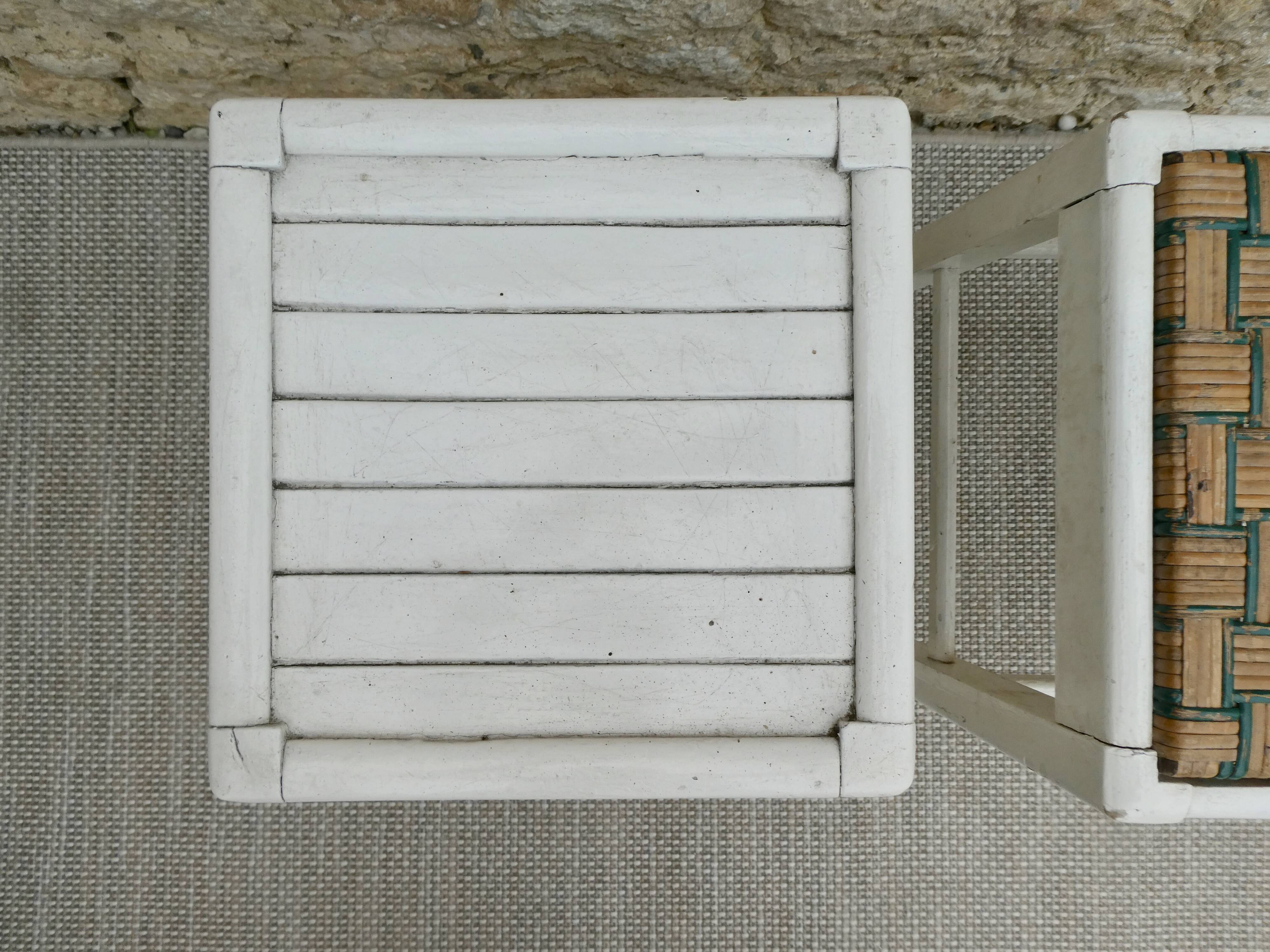 Pair of wooden stools, original white patina