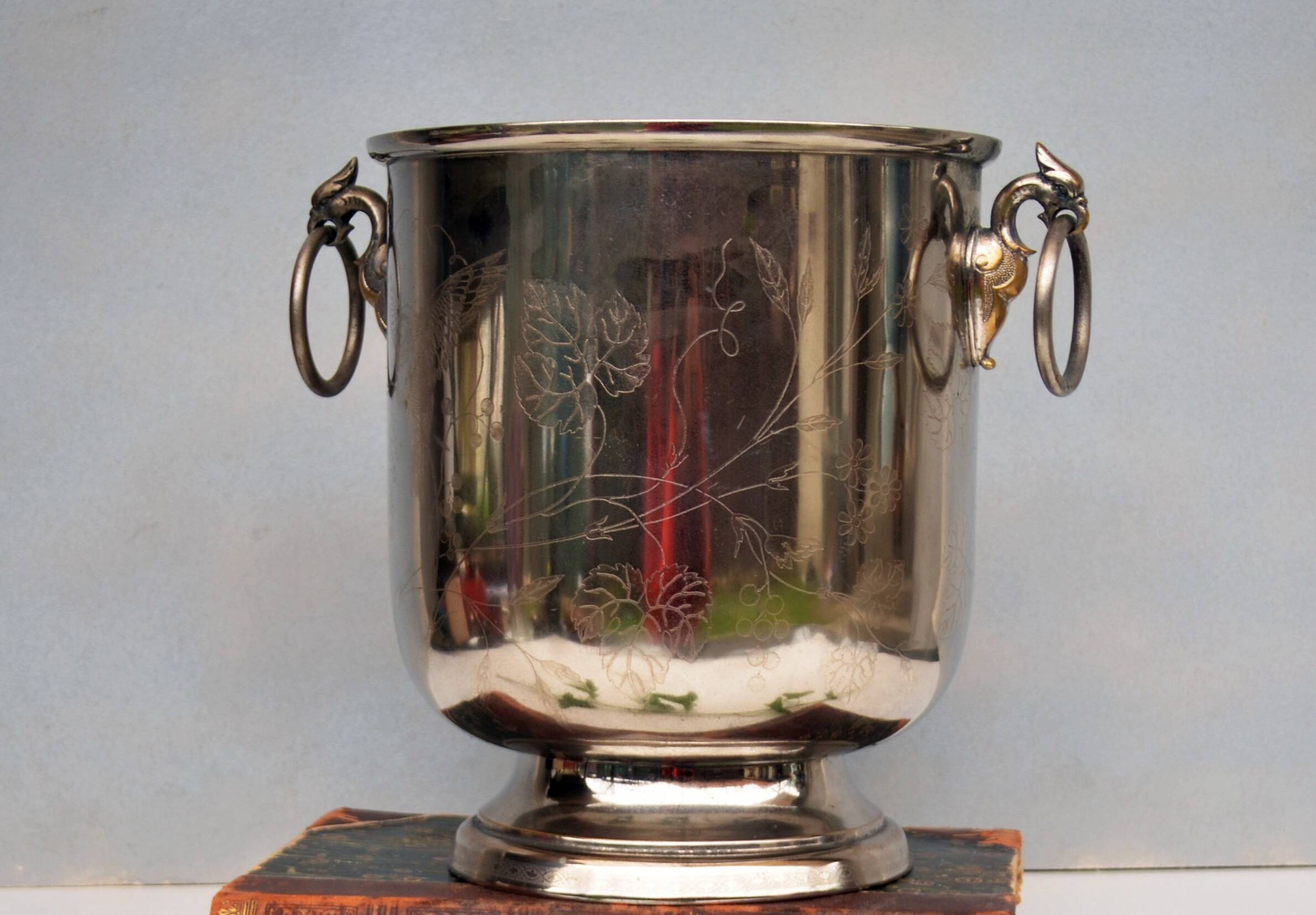 Antique Napoleon III Wine Cooler Ice Bucket Engraved with Griffin Heads