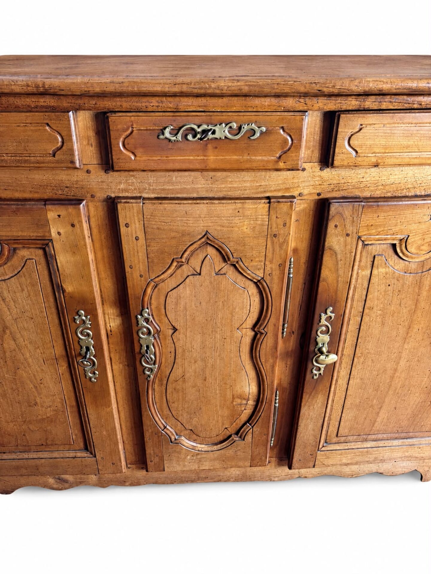 Enfilade of three Louis XV style doors in cherry wood from the 19th century.