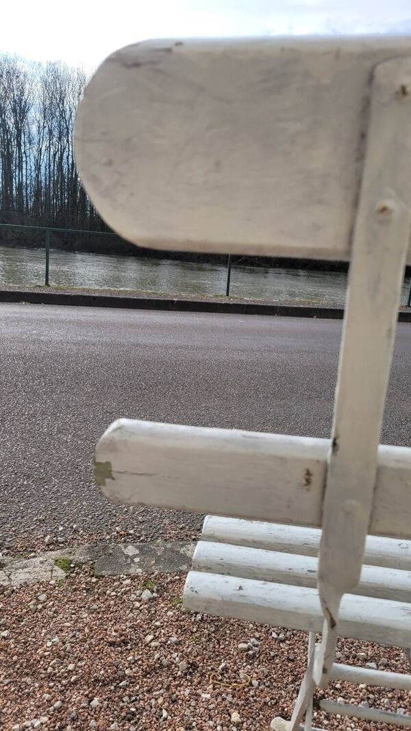 Banc pliant de Jardin en fer et bois ancien - 1950s