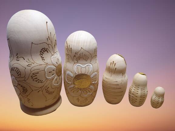 Pyrographed matryoshka Russian doll