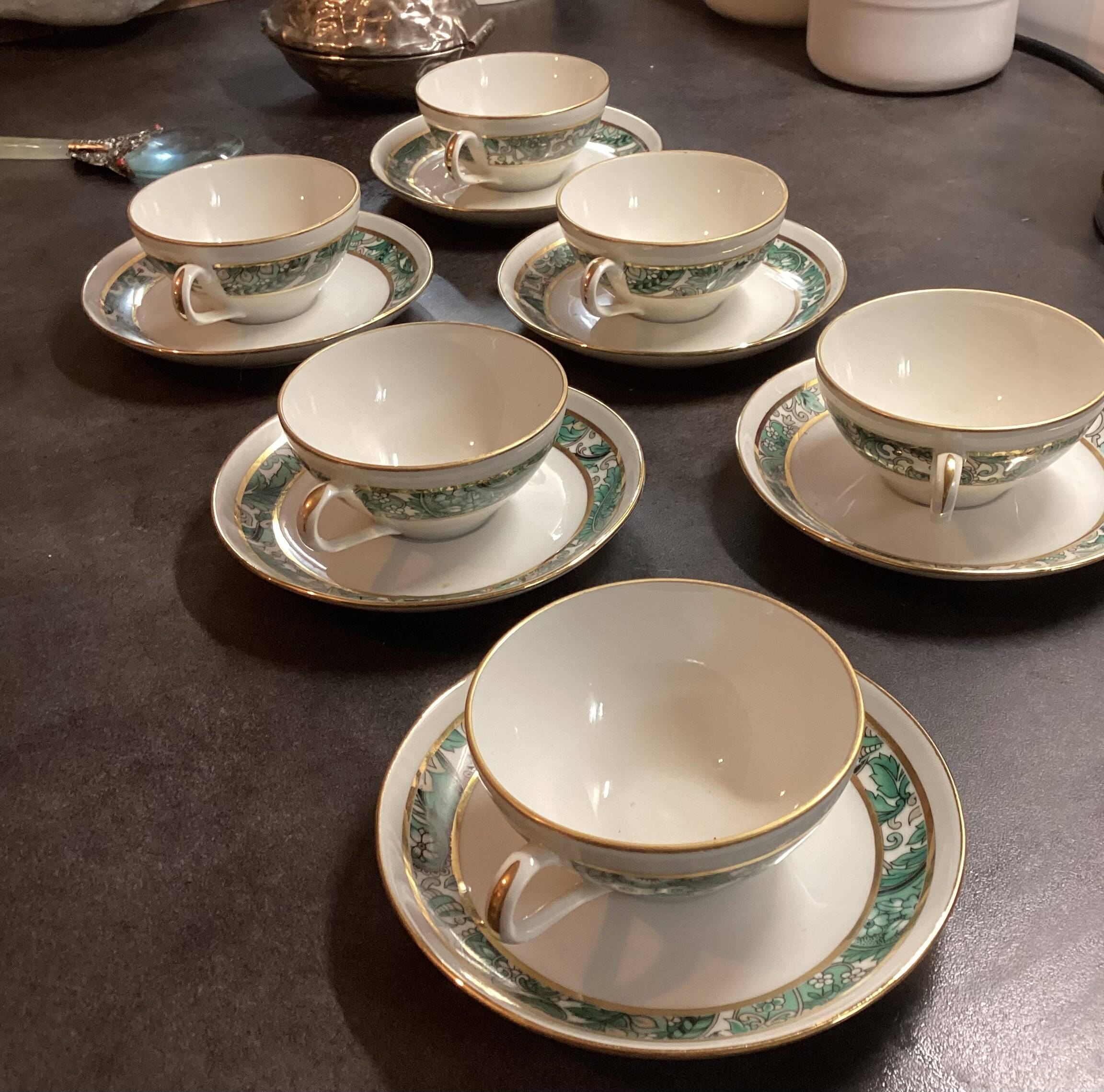 Set of Six Vintage Pillivuyt Coffee Cups and Saucers
