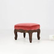 Baroque style foot stool in carved wood with coral velvet upholstery