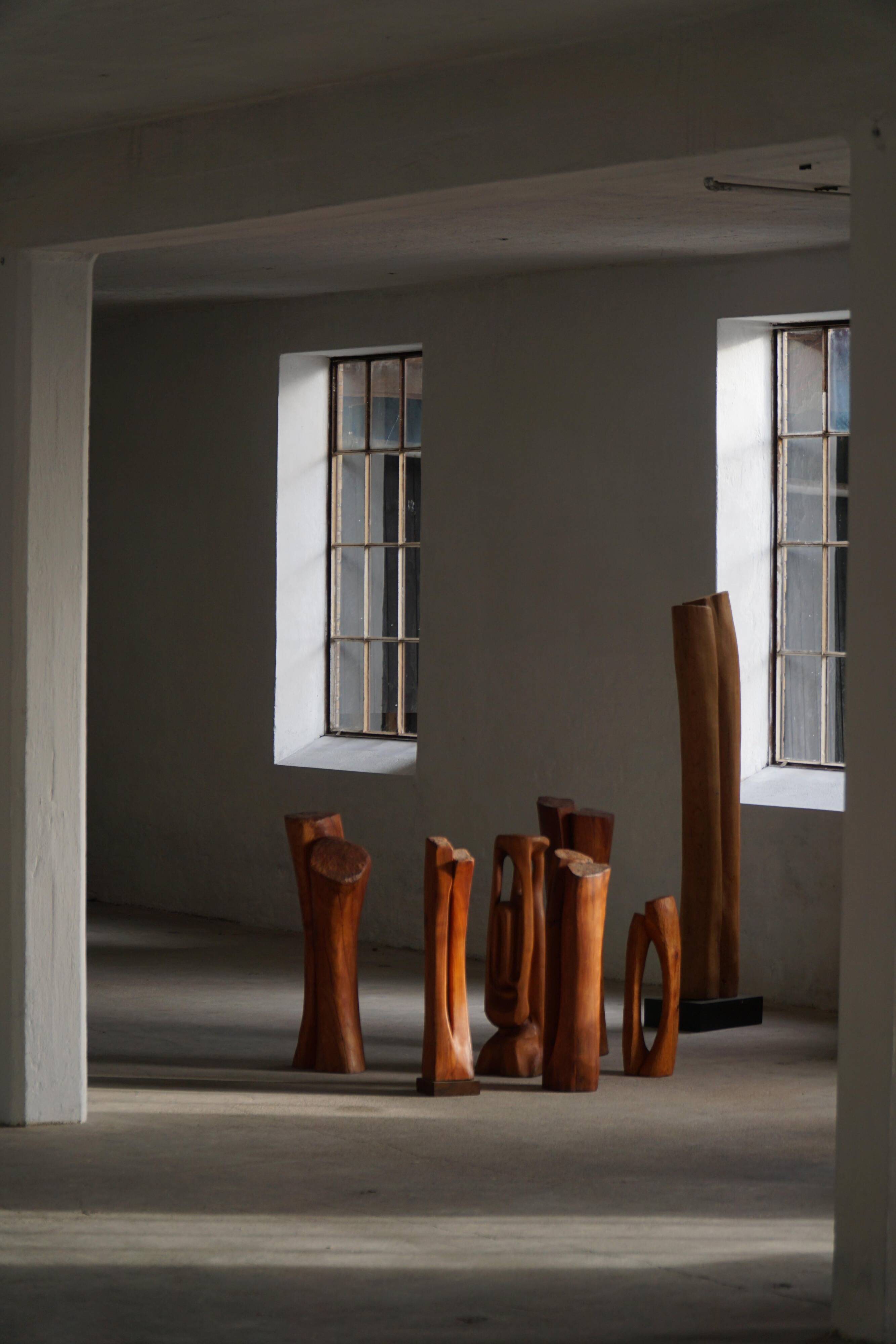 Large Wooden Sculpture "Joy" by Ole Wettergren, Modern Danish, 1980s