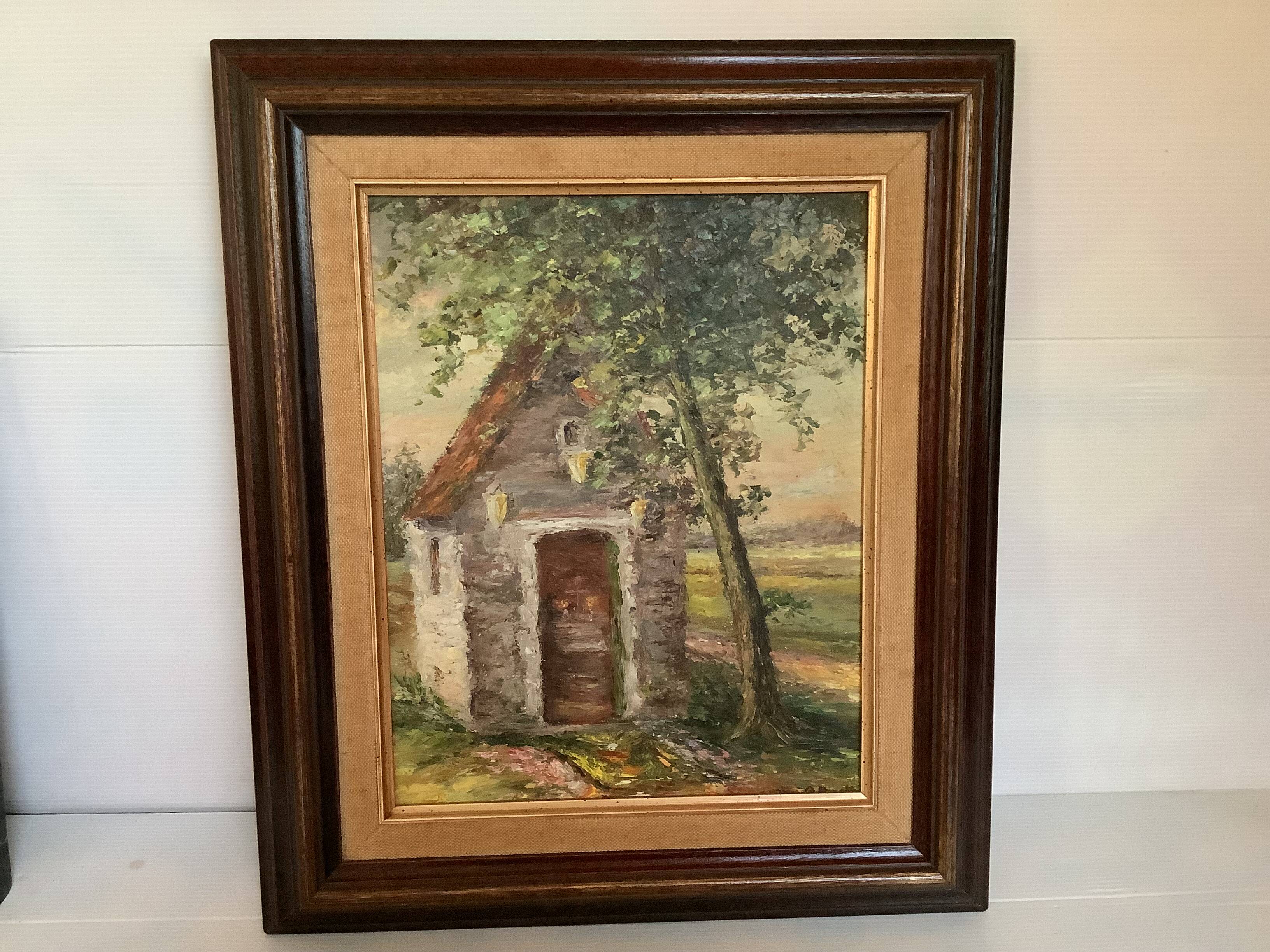 Landscape tableau of the countryside, canvas mounted on panel, signed.