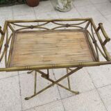 Foldable iron serving table imitation bamboo