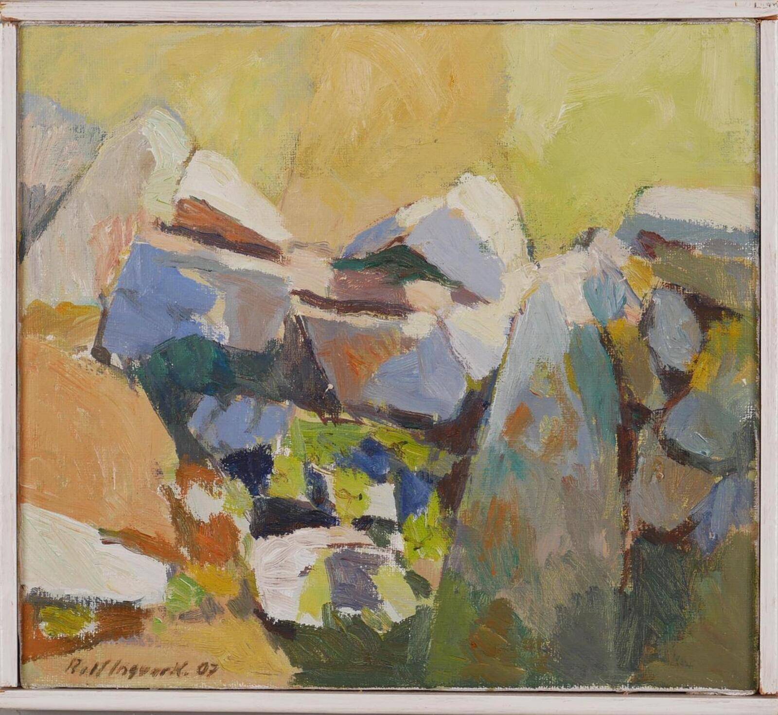 Original Swedish Oil On Canvas – “Stenmur På Alvaret” By Rolf Ingvar Karlsson – Signed – Vintage & Framed – 32 × 29 Cm (12.6" × 11.4")