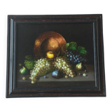 Still life painting, grapes and figs, oil on canvas.