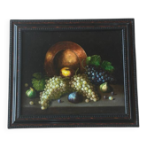 Still life painting, grapes and figs, oil on canvas.