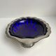 Empty-pocket / butter bowl shell in silver metal and blue glass 60s