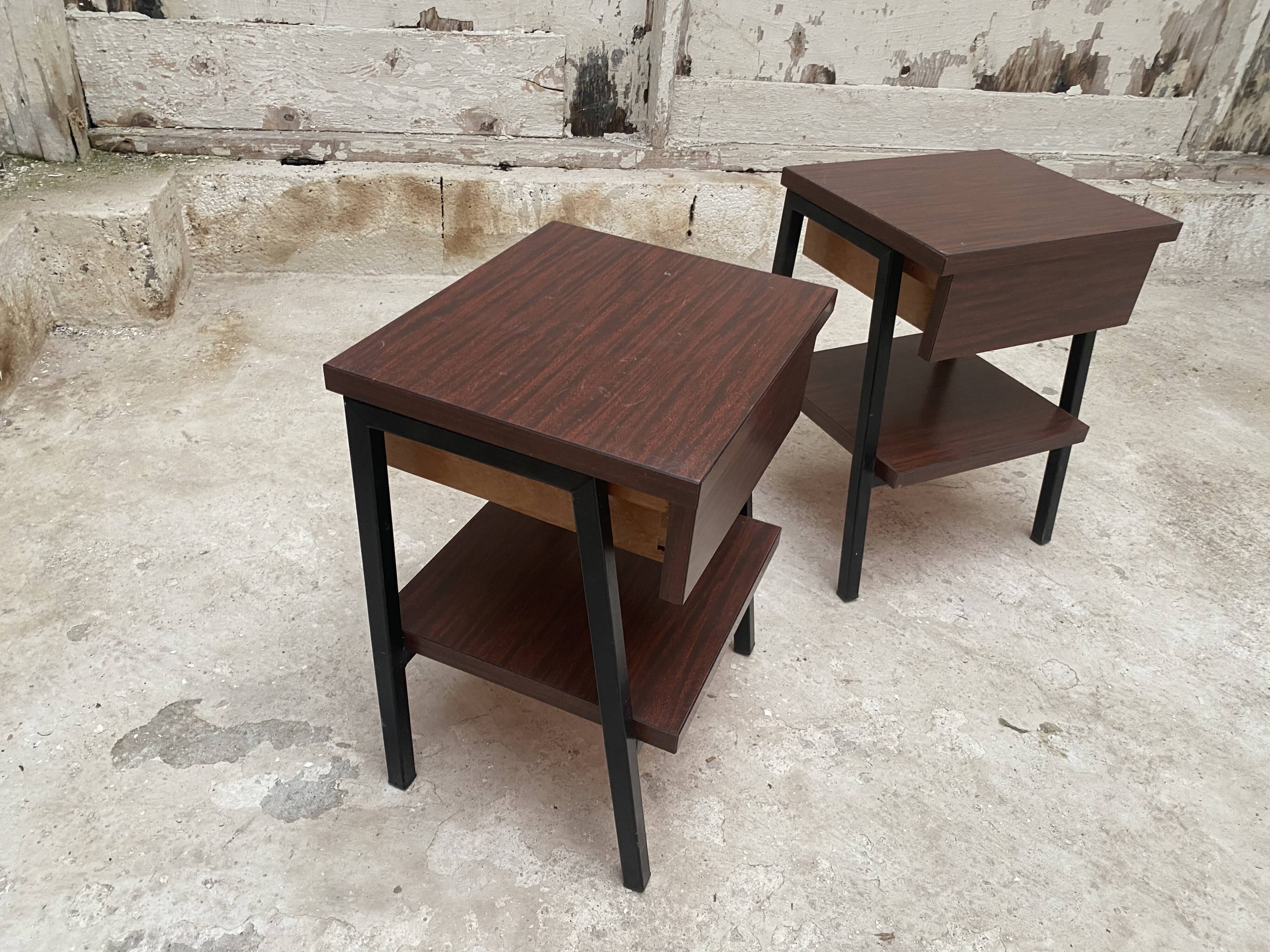 Pair bedside tables feet vintage compass