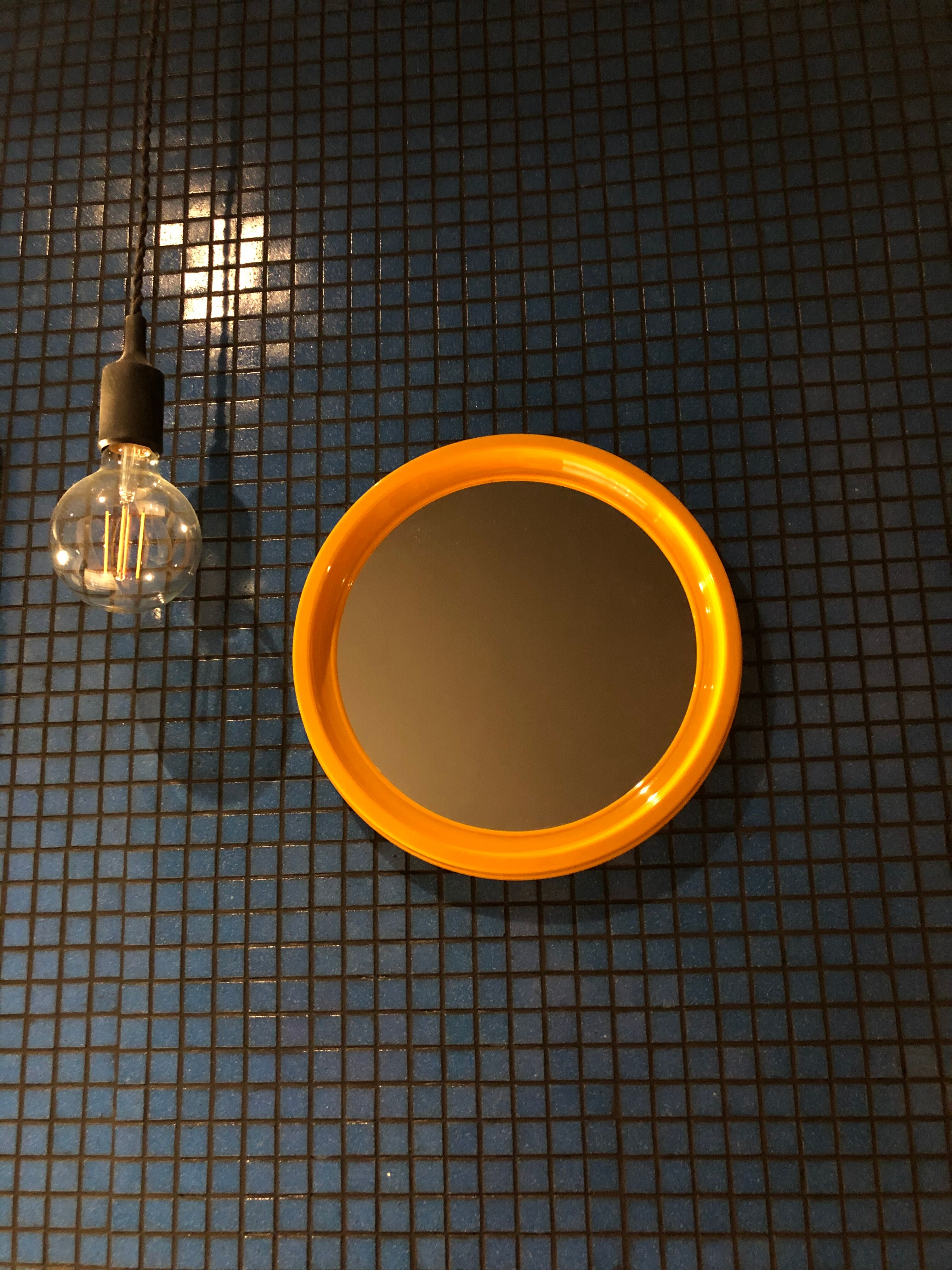 Vintage orange round mirror 31cm