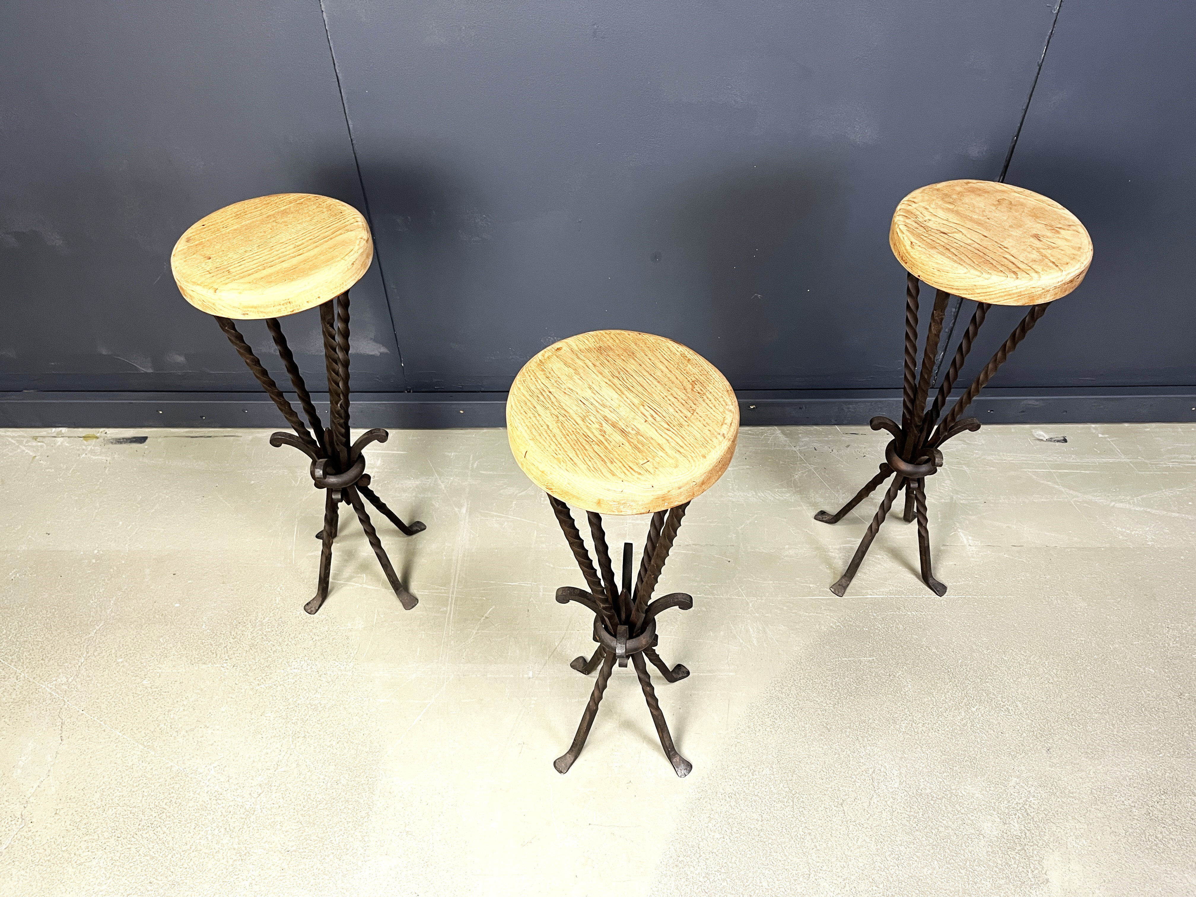 Vintage French wrought iron bar stools, 1960s - set of 3