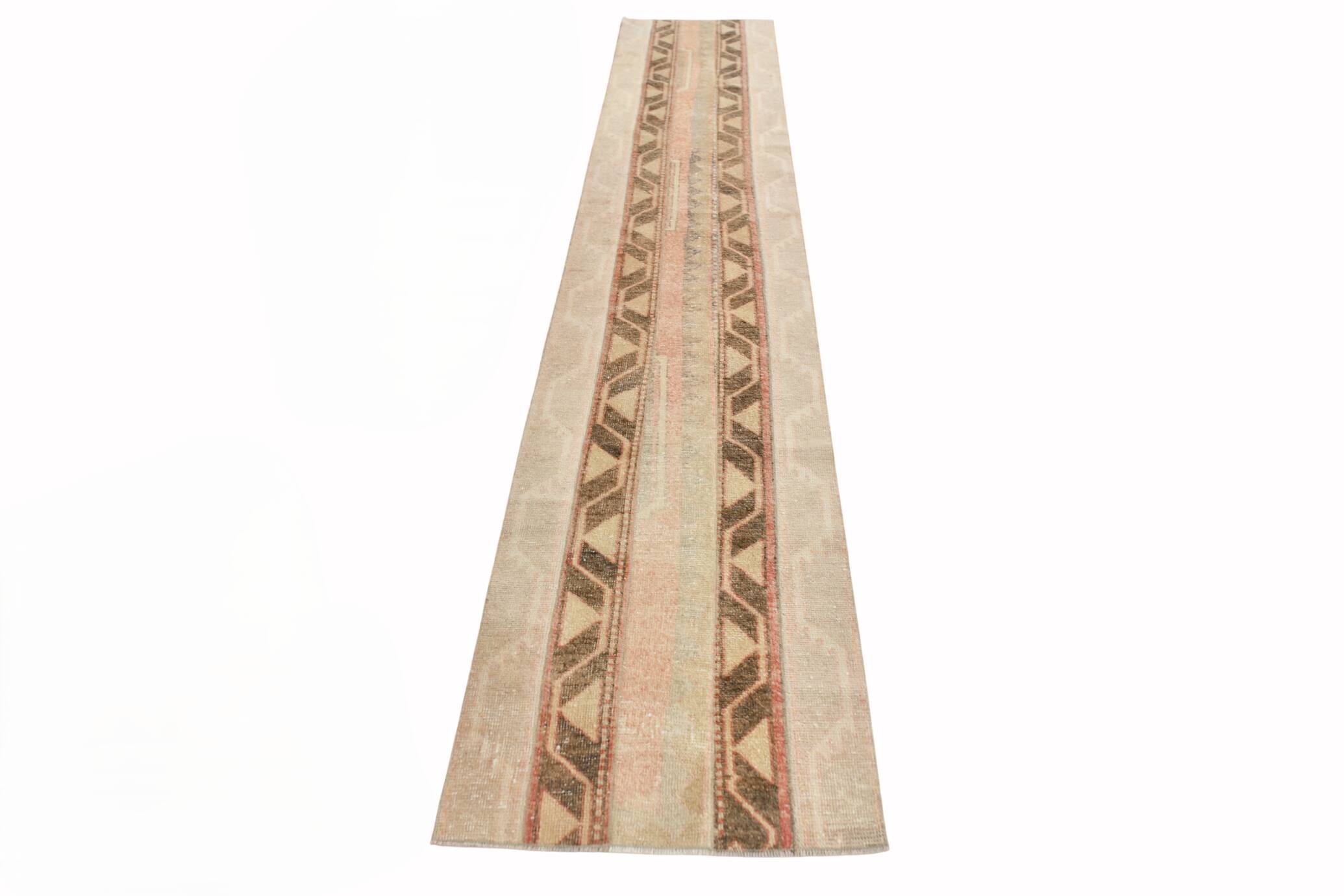 Turkish Pale Red & Cream Vintage Runner Rug, 71x378Cm
