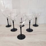 6 cocktail glasses / black stem martini glasses