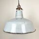 Industrial light grey enamel factory lamp with cast iron top, 1950s