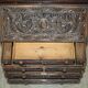 Library Desk in Carved Oak with Brass Handles