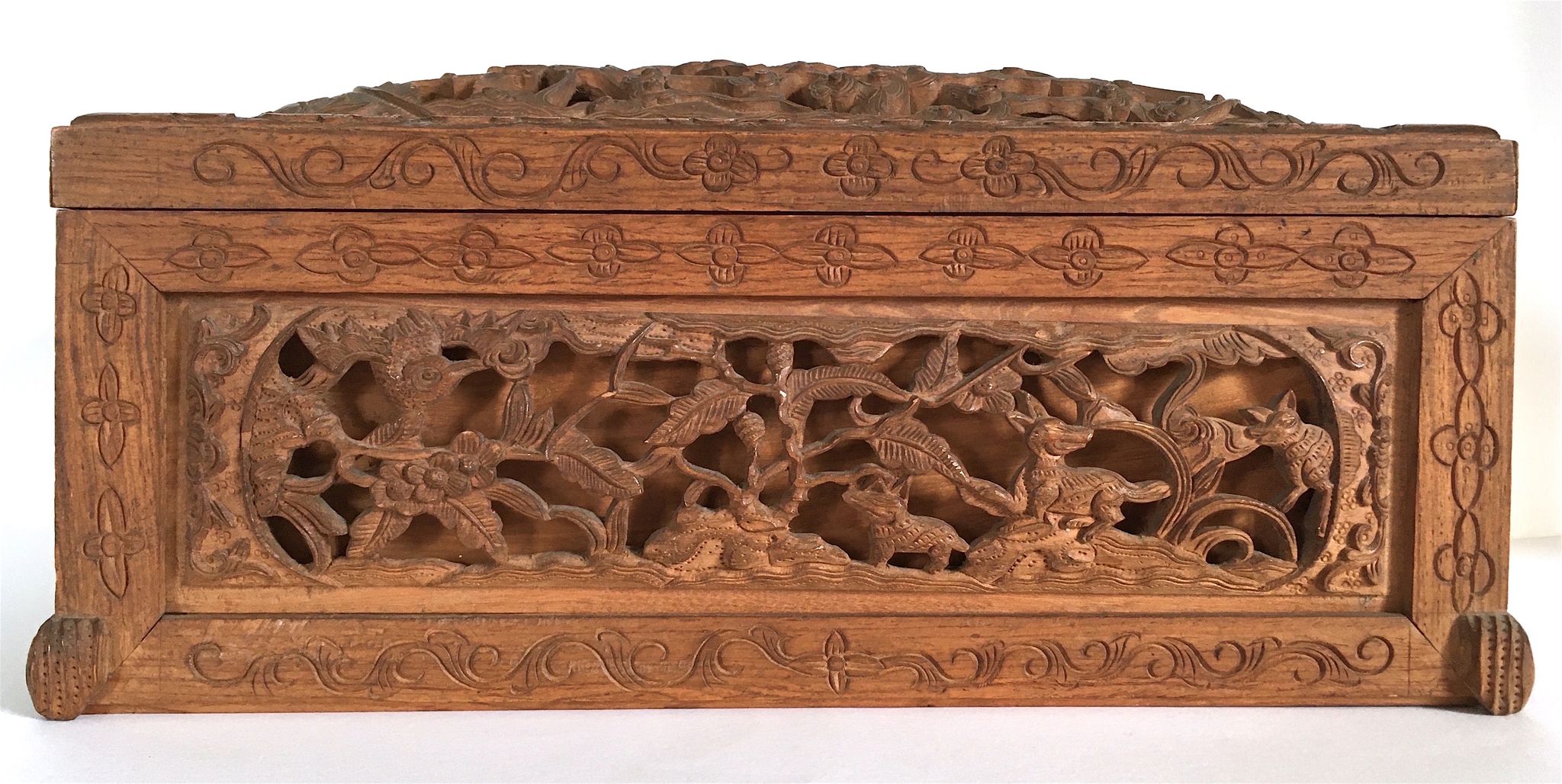 Carved wooden box Indochina late 19th early 20th popular art