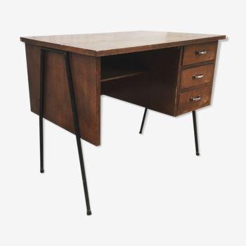 Bureau moderniste pieds compas avec caisson à tiroirs