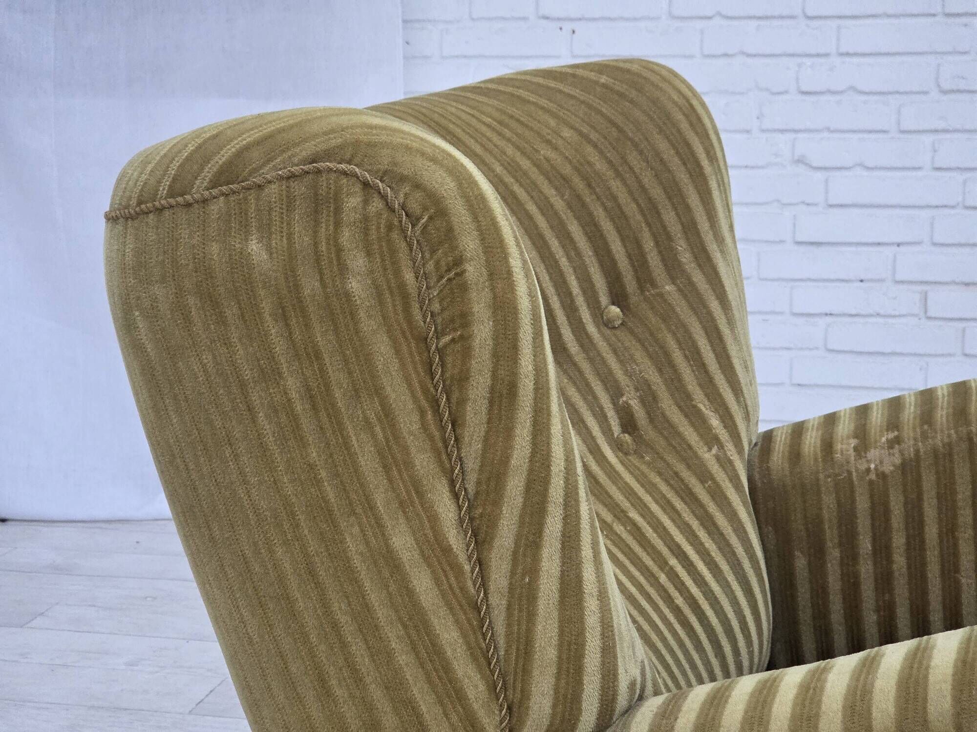 1960s, Danish relax armchair, furniture velour, oak wood.
