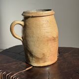 Large matte stoneware oval pot with beige handle H21 D12