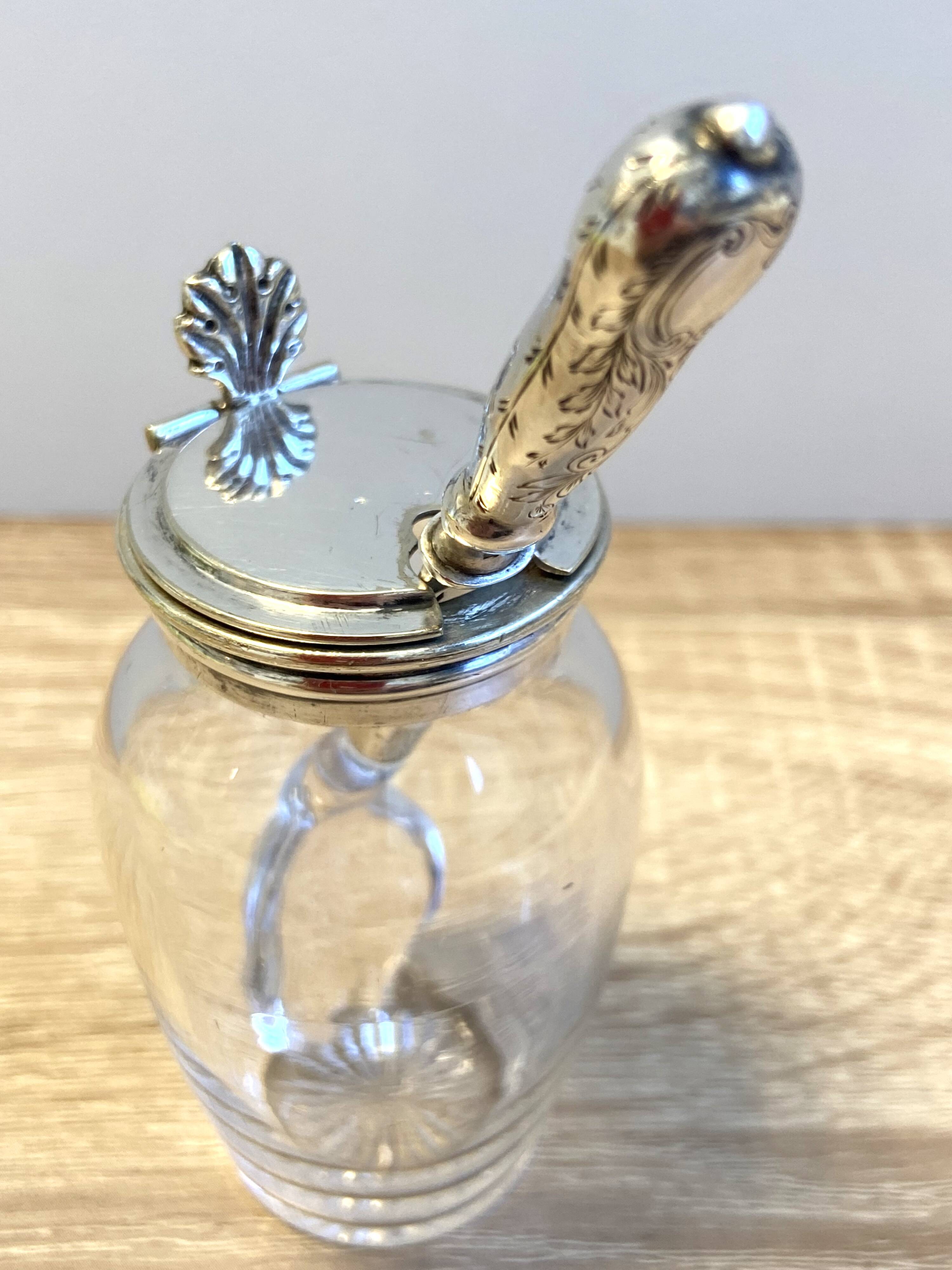 Antique Silver Metal Crystal Mustard Pot + Crystal & Silver Spoon Hallmarked