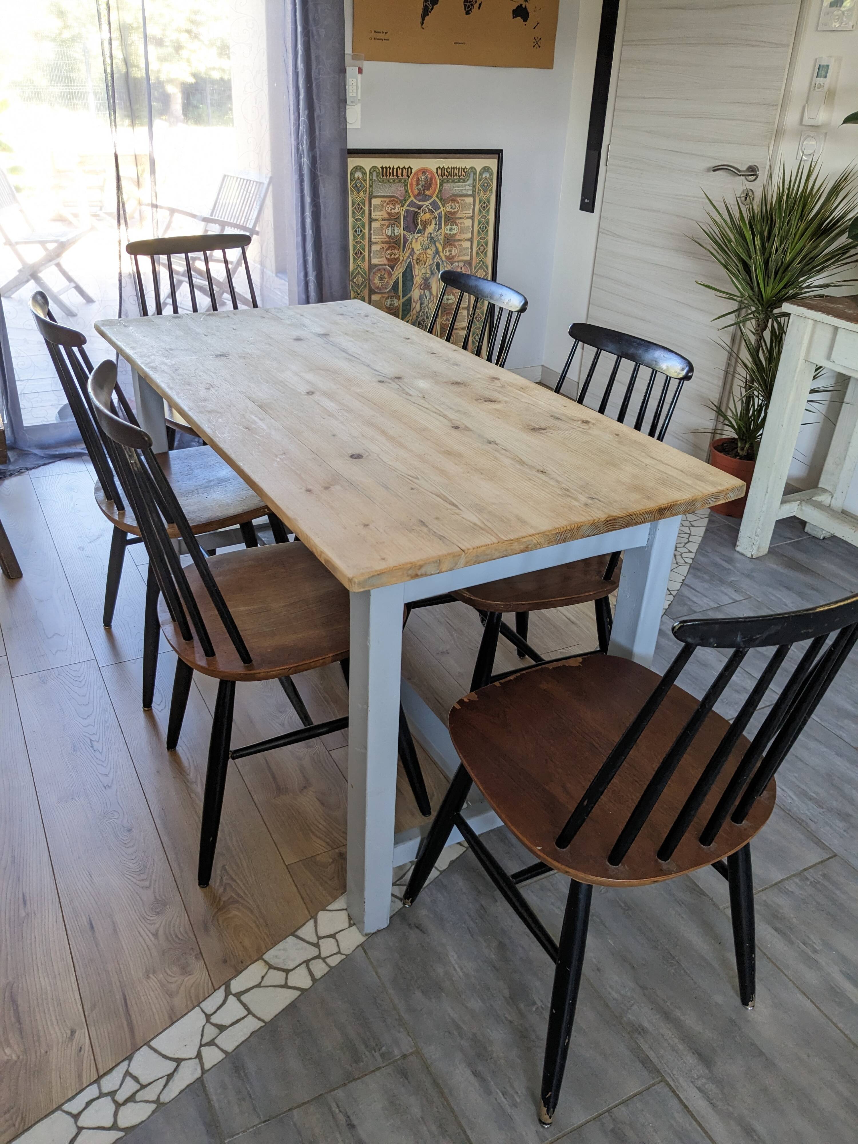Sky blue and light wood farm table early 20th century 138 cm