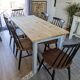 Sky blue and light wood farm table early 20th century 138 cm