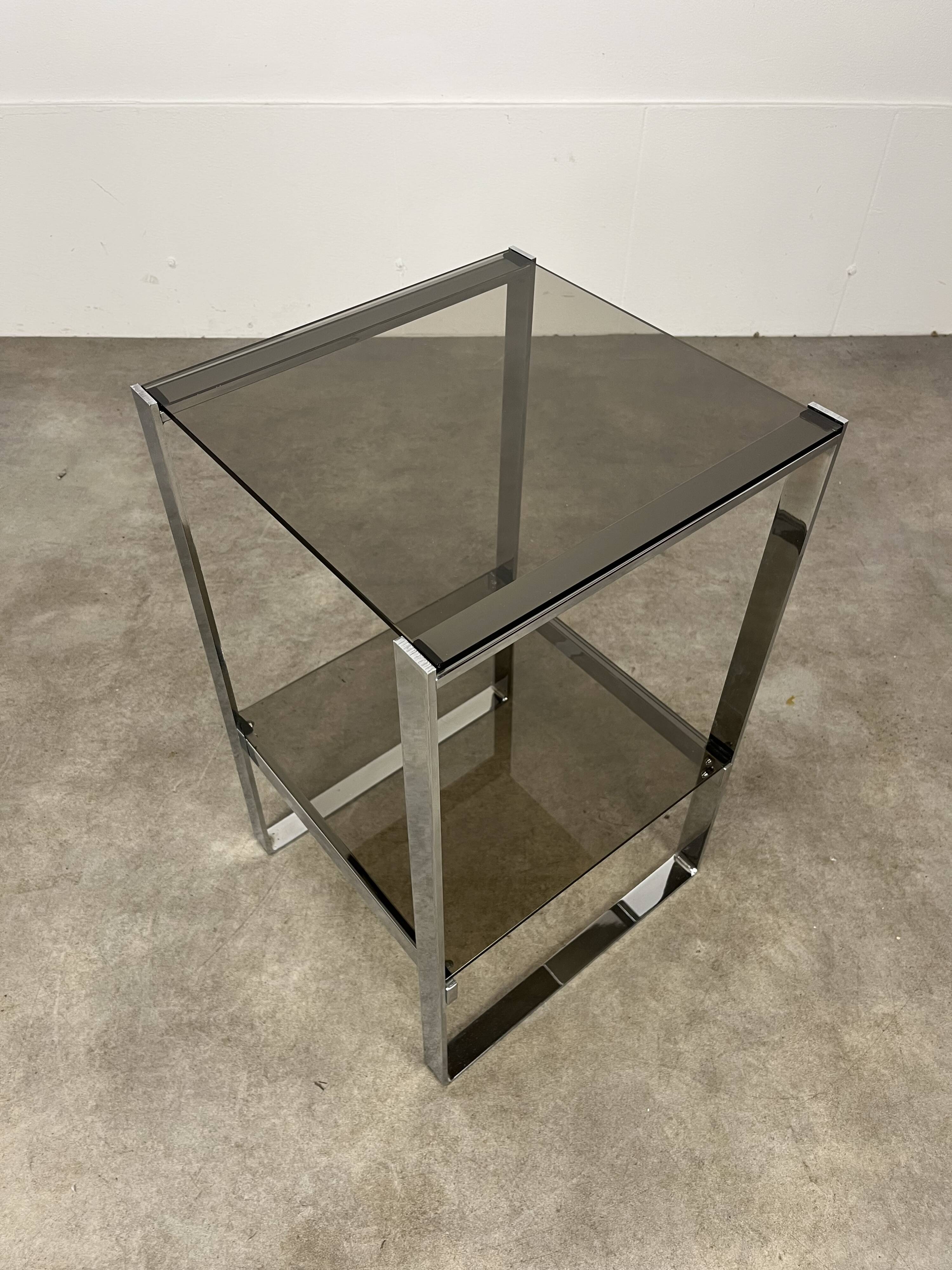 Chrome metal and smoked glass side table, 70s, side table