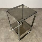 Chrome metal and smoked glass side table, 70s, side table