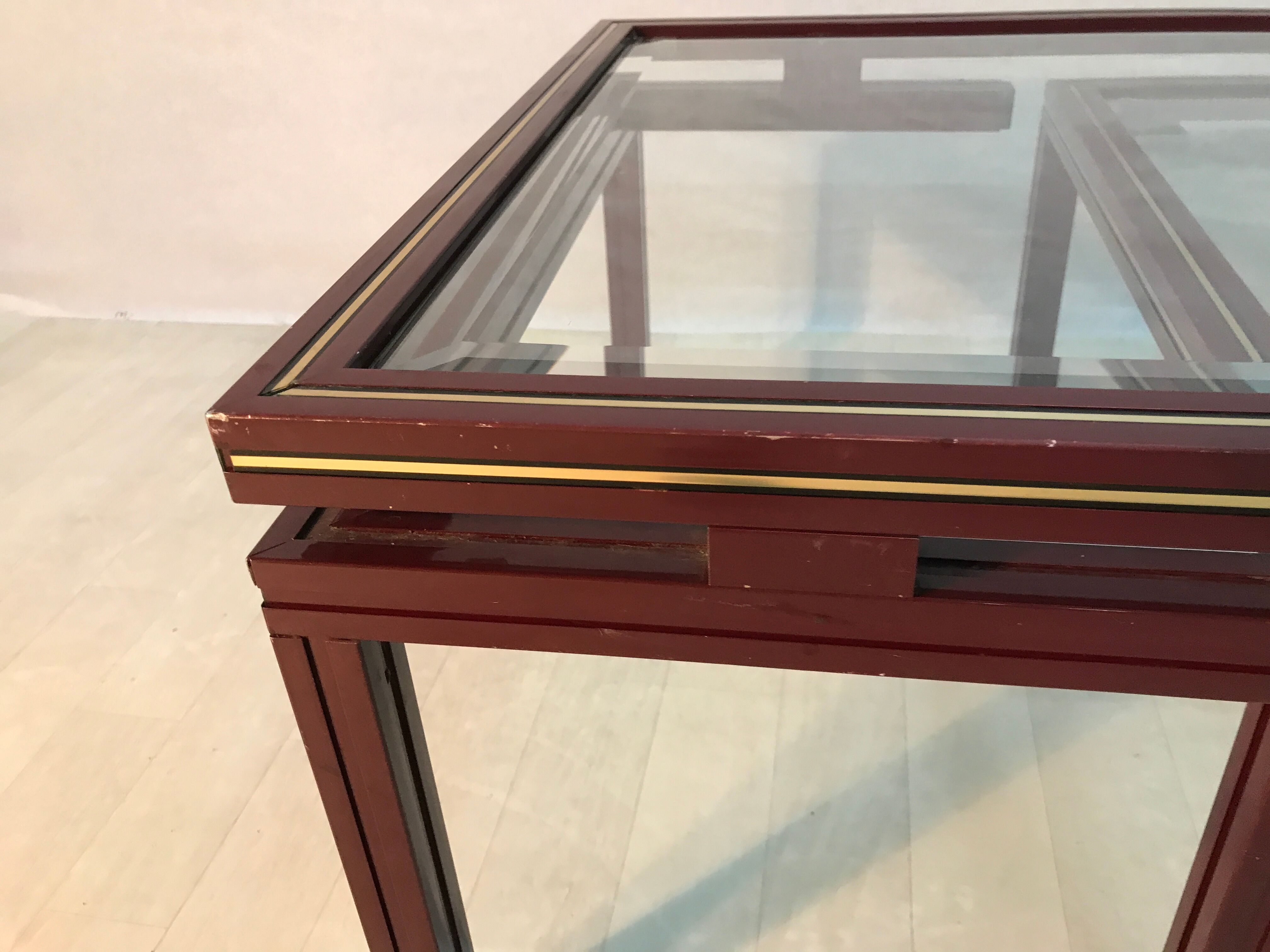 Pierre Vandel metal lacquered stone bass table and glass