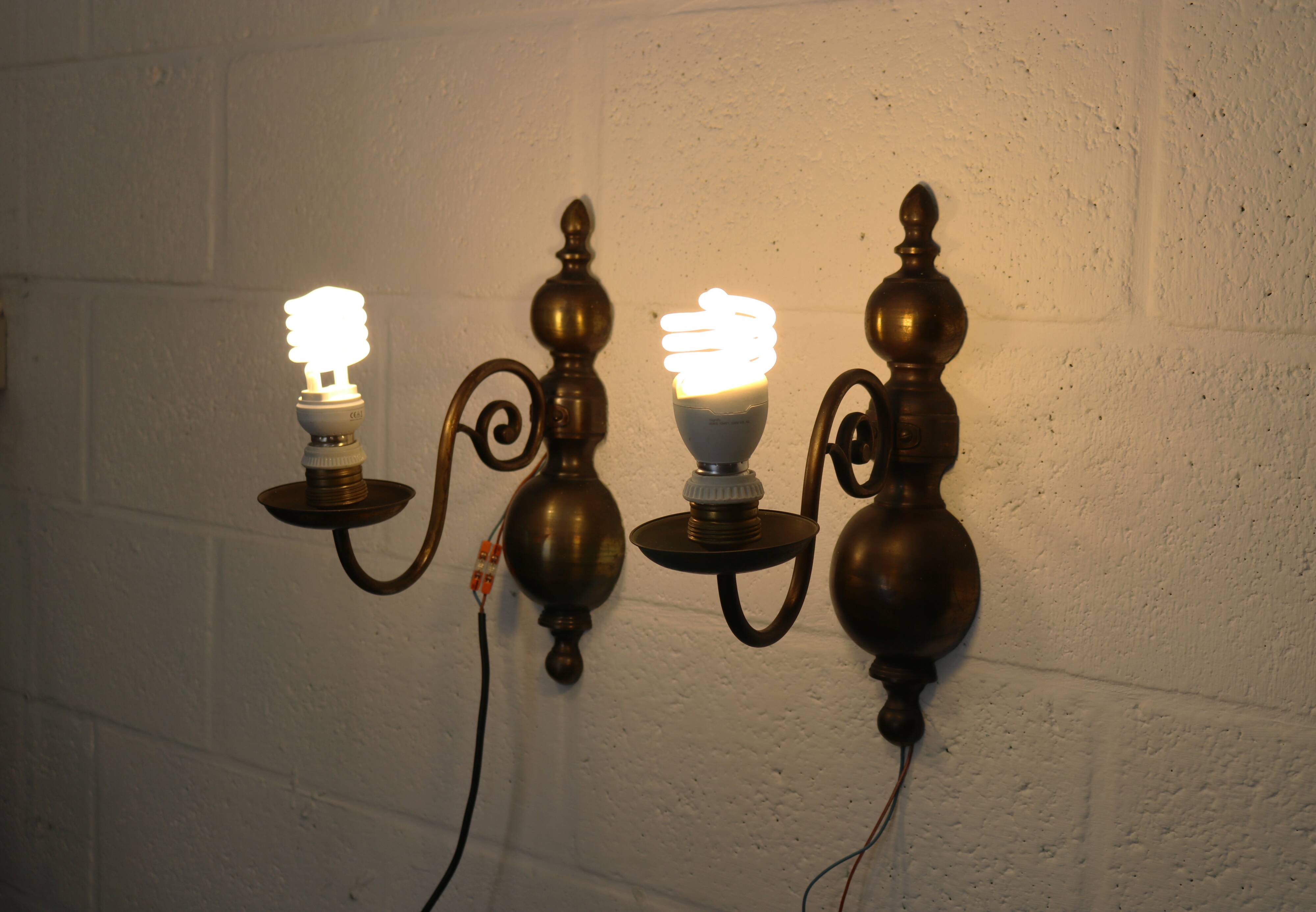 Pair of Antique Brass Wall Lamps – Vintage 1950s Sconces