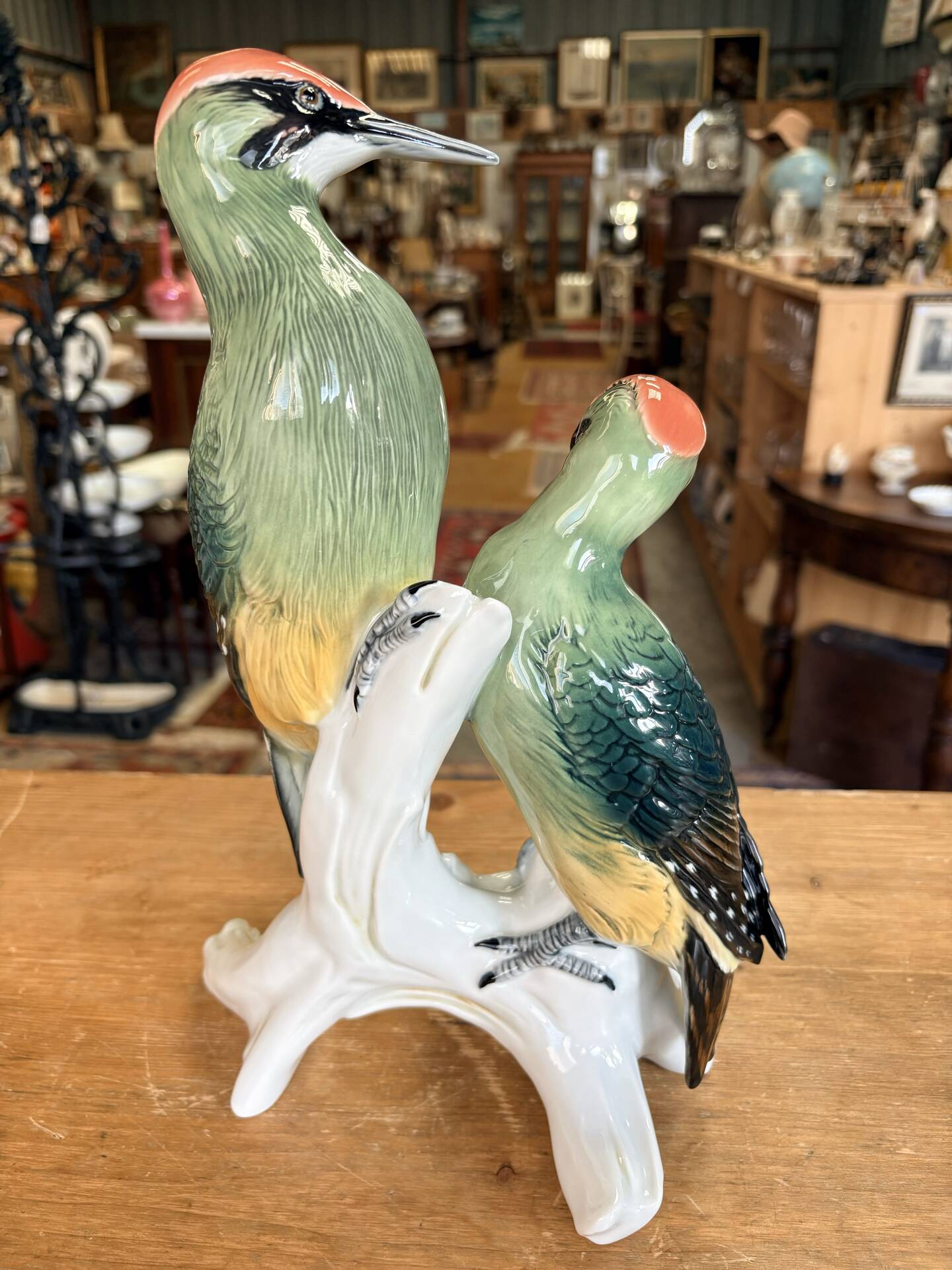 Pair of green porcelain birds by Karl Ens – Germany, 20th century