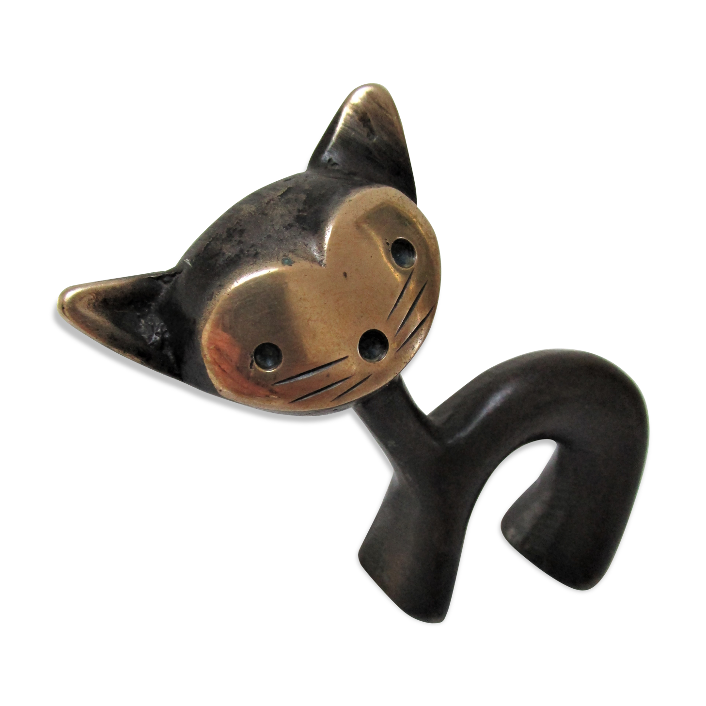 Blackened bronze brass cat wears zoomorphic pen Walter Bosse vintage