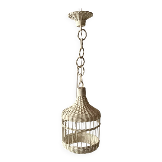 Vintage white wicker pendant light - bird cage