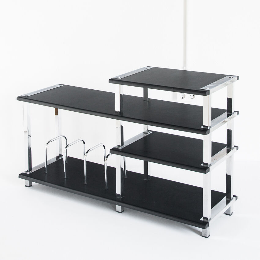 Vintage Hi-Fi furniture in lacquered wood and chrome iron, Spain, 1980