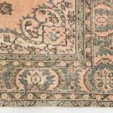 Tapis persan vintage saumon et ivoire, médaillon floral noué main,182x284Cm