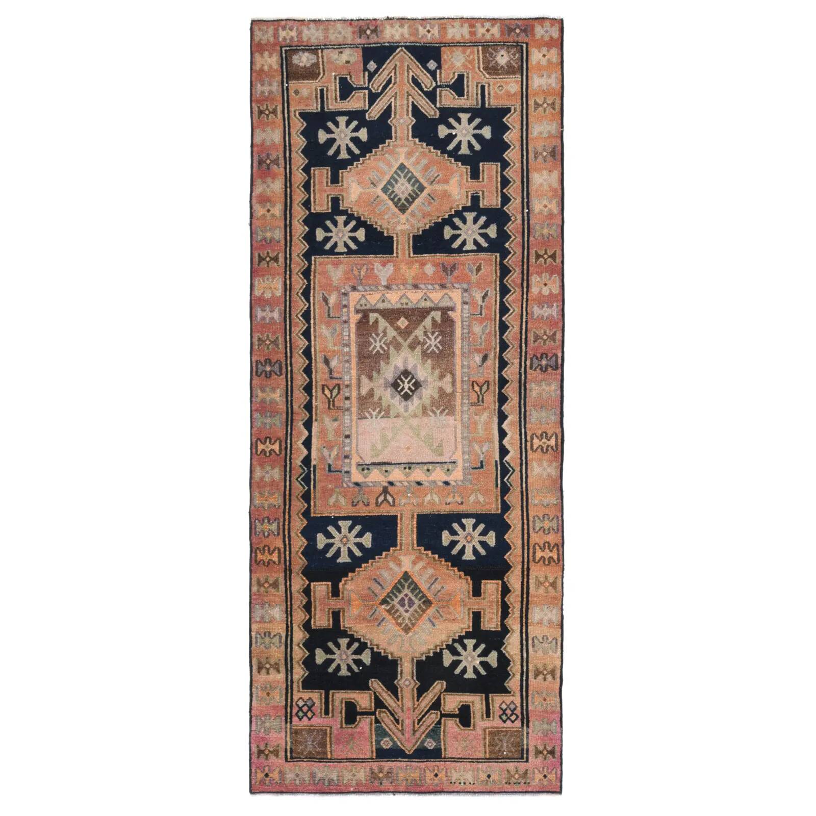 Vintage Turkish Oushak handmade wool cotton tan runner rug 114x285