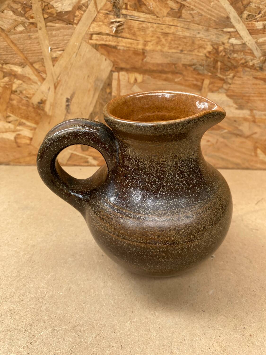 Old fontgombault pitcher vintage brown stoneware