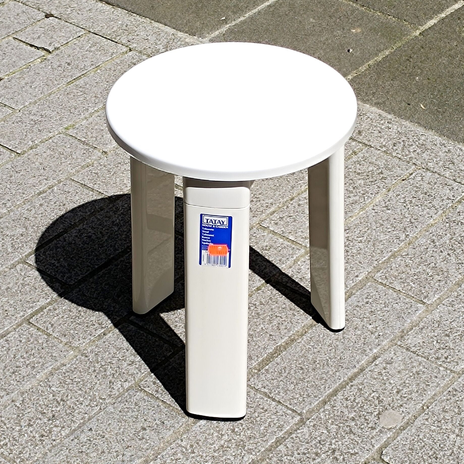 Vintage white glossy Tatay stool — Spain, 1990s