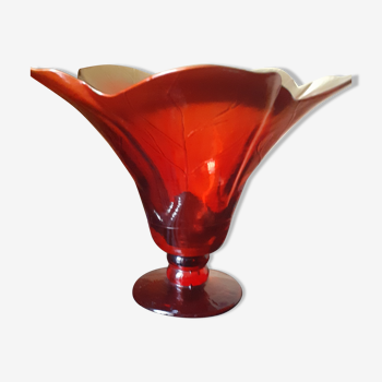 Vase tulipe tout en verre rouge corail