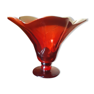 Vase tulipe tout en verre rouge corail