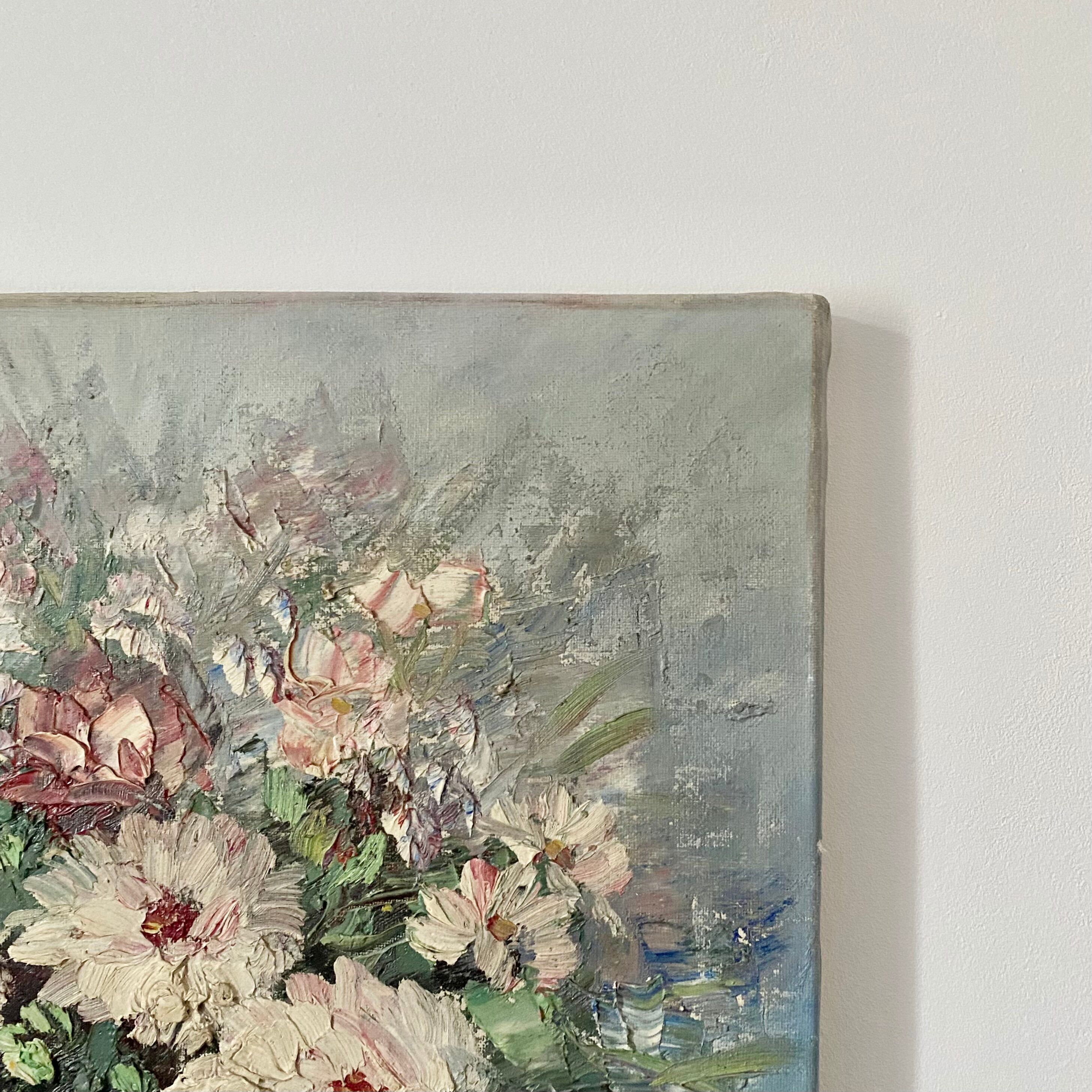 Painting flowers on canvas signed Helman