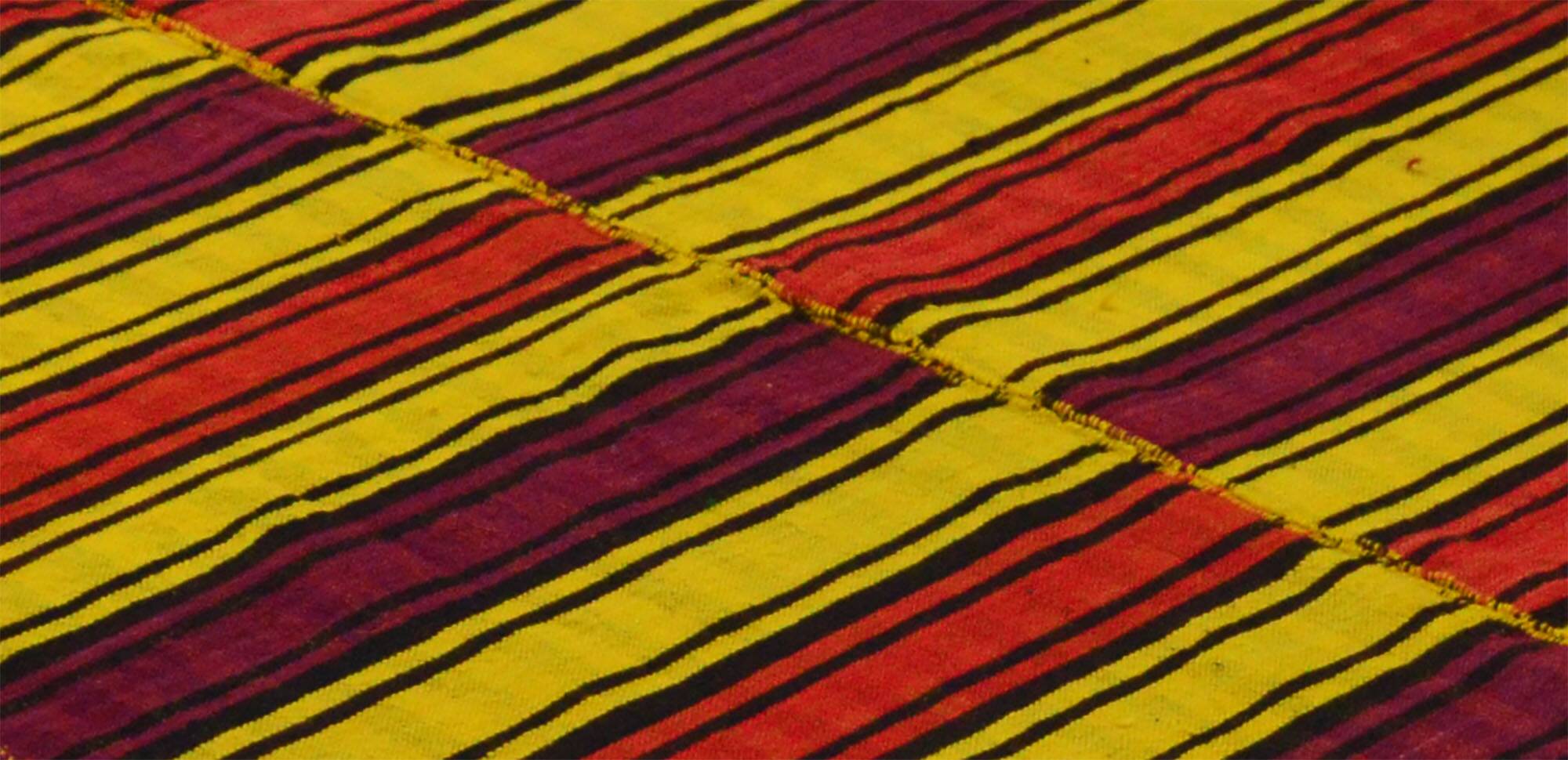 Turkish Vintage Kilim Striped Red and Yellow 208 x 132 cm