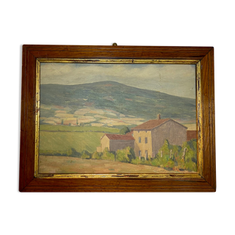 Old painting, country landscape, French School of the XX century