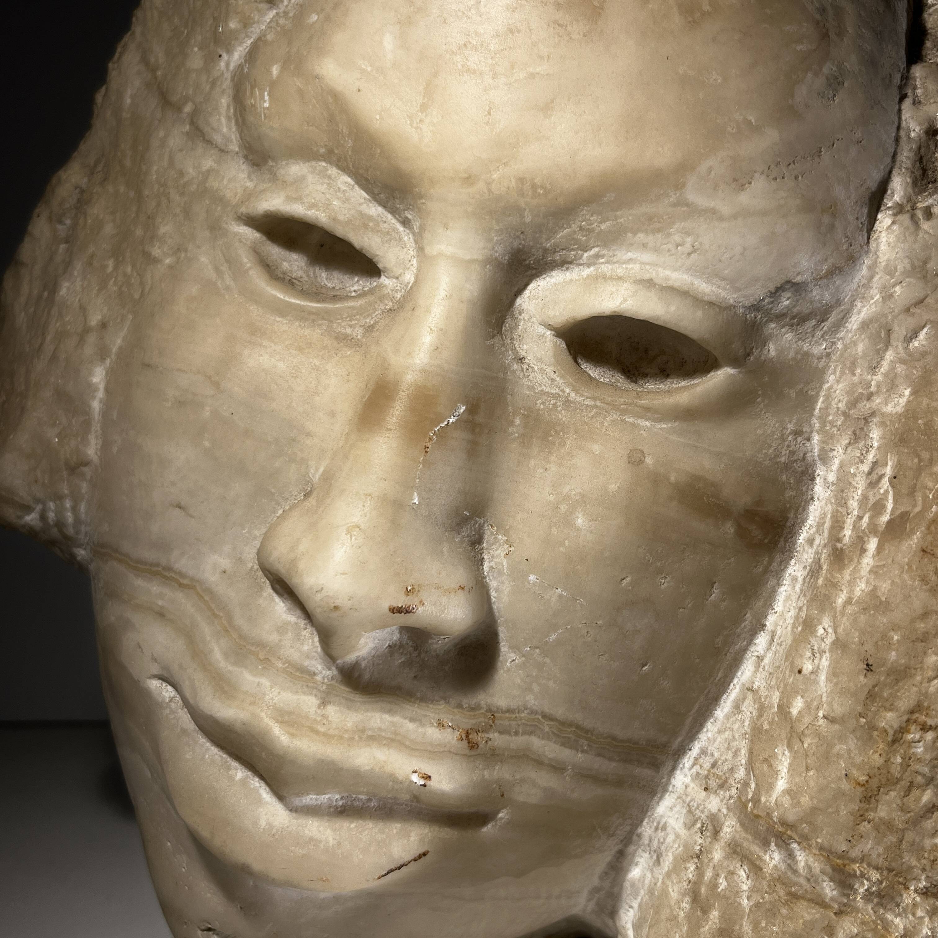 Marble bust/mask sculpture, Georg Glaser "Woman's Face" ca 1980